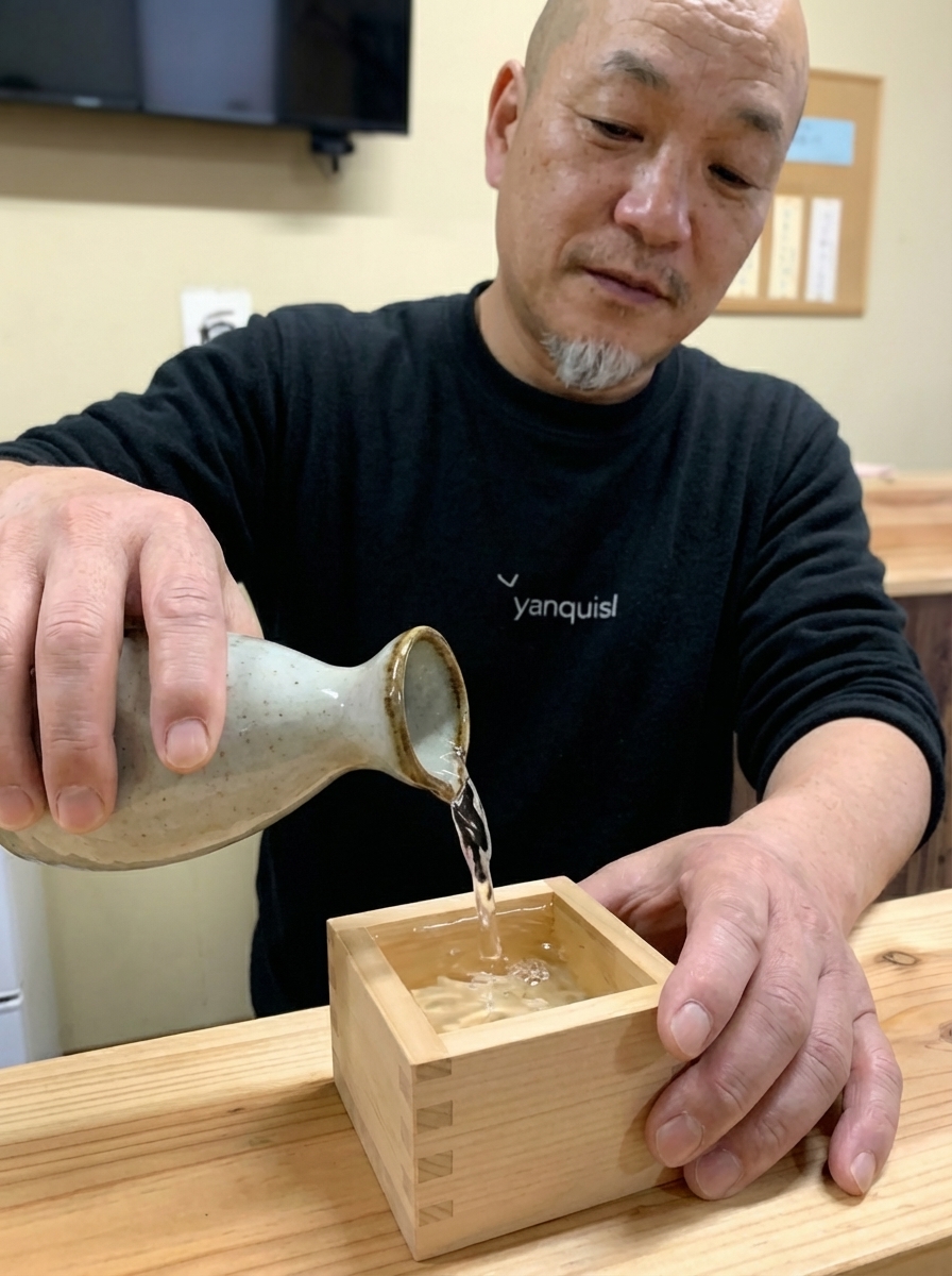 店主がおすすめの日本酒を紹介する様子